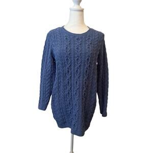 J. JILL PETITE CABLE KNIT LONG COVER THE BOTTOM LONG SLEEVE CREW NECK  SWEATER